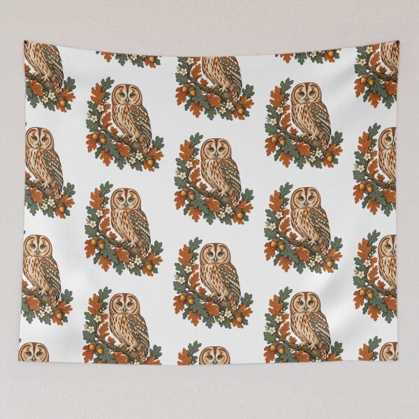 Item preview, Woodland Owl with Autumn Oak Leaves and Acorns – Botanical Bird Art designed and sold by Pixel & Ponder.