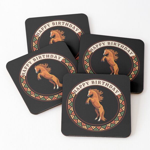 Item preview, Happy Birthday Rearing Horse Circle Badge - African Pattern Equestrian Design designed and sold by Weather gifts .