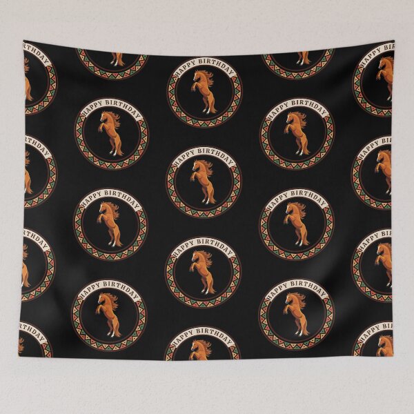 Item preview, Happy Birthday Rearing Horse Circle Badge - African Pattern Equestrian Design designed and sold by Weather gifts .