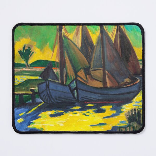 Item preview, Golden sunset mirrored on tidal flats with ships nautical painting print by Hermann Max Pechstein designed and sold by Jéanpaul Ferro.