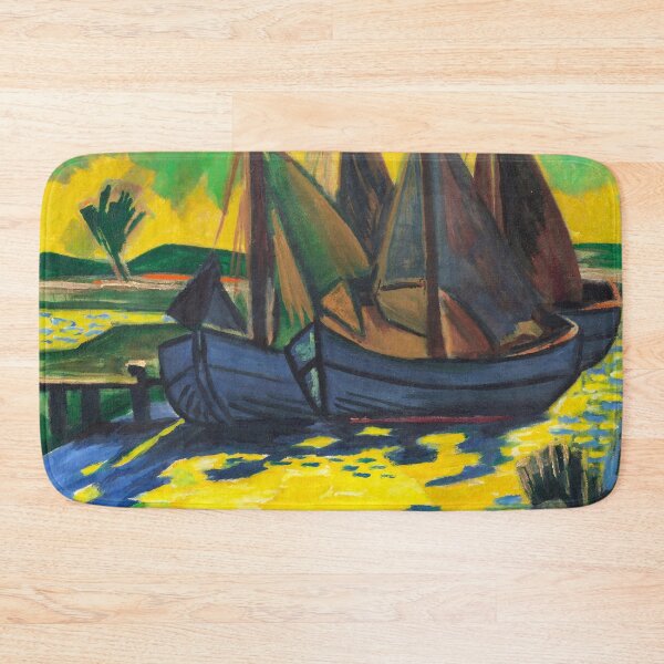 Item preview, Golden sunset mirrored on tidal flats with ships nautical painting print by Hermann Max Pechstein designed and sold by Jéanpaul  Ferro.