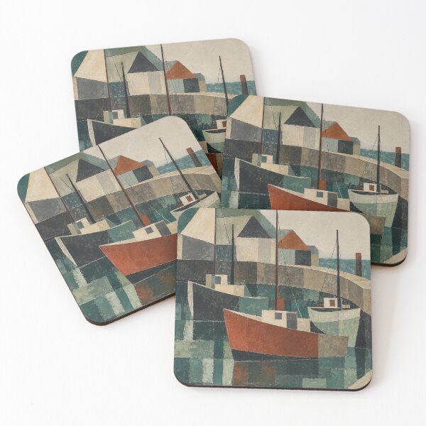 Item preview, Harbour in Green — Geometric Boat Painting designed and sold by PopChaosStudio.
