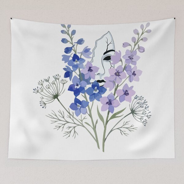 Item preview, Floral Face Blue and Lavender Botanical Design designed and sold by GoldenSparkleShop.