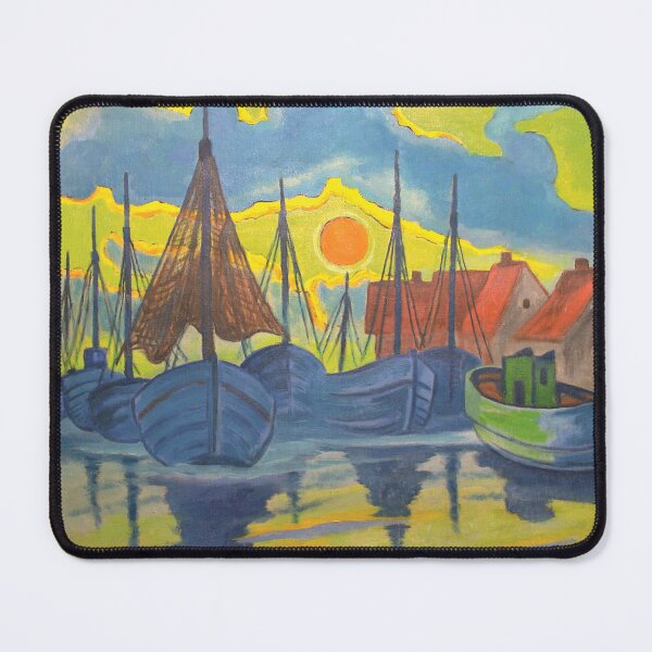 Item preview, Golden slumbers, ships tucked away in the harbor at sunset nautical maritime seascape painting print by Hermann Max Pechstein designed and sold by Jéanpaul  Ferro.