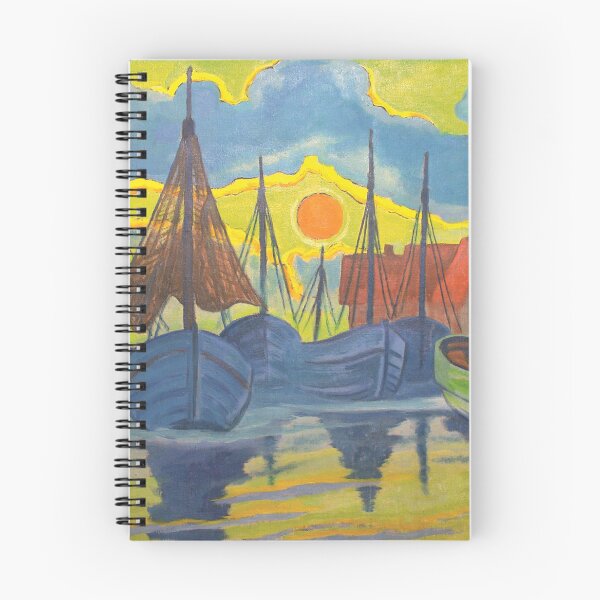 Item preview, Golden slumbers, ships tucked away in the harbor at sunset nautical maritime seascape painting print by Hermann Max Pechstein designed and sold by Jéanpaul  Ferro.