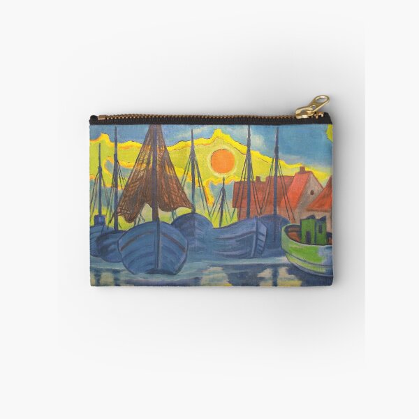 Item preview, Golden slumbers, ships tucked away in the harbor at sunset nautical maritime seascape painting print by Hermann Max Pechstein designed and sold by Jéanpaul  Ferro.
