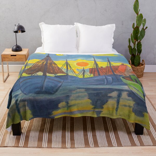 Item preview, Golden slumbers, ships tucked away in the harbor at sunset nautical maritime seascape painting print by Hermann Max Pechstein designed and sold by Jéanpaul  Ferro.