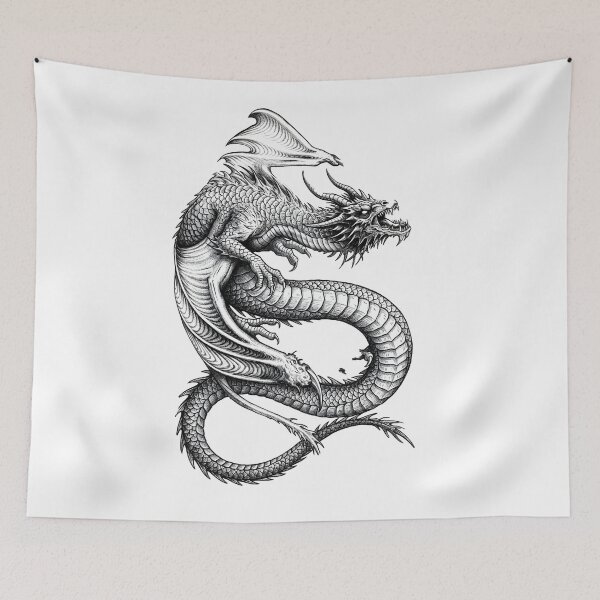Item preview, Horned Eastern Dragon - Serpentine Oriental Ink Art designed and sold by DragonSerpent Ink.
