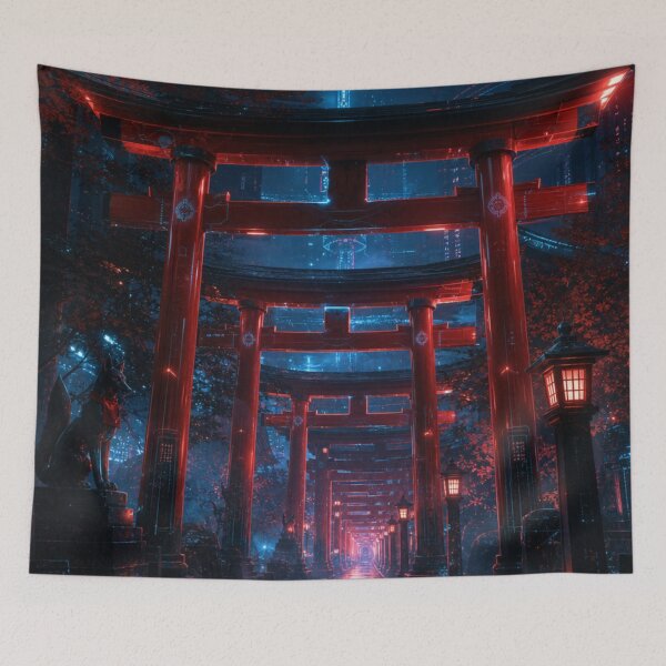 Item preview, Cyberpunk Kyoto - Neon Rainy Alley & Futuristic Pagoda designed and sold by vekotpu.