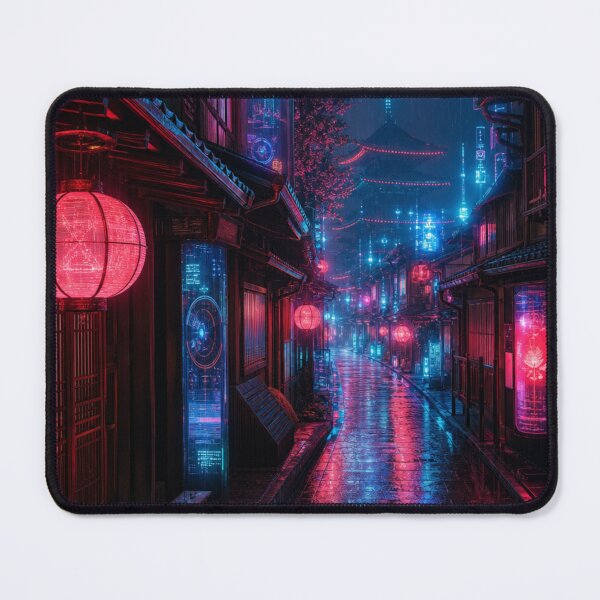 Item preview, Cyberpunk Kyoto - Neon Rainy Alley & Futuristic Pagoda designed and sold by vekotpu.