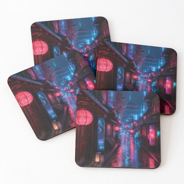 Item preview, Cyberpunk Kyoto - Neon Rainy Alley & Futuristic Pagoda designed and sold by vekotpu.