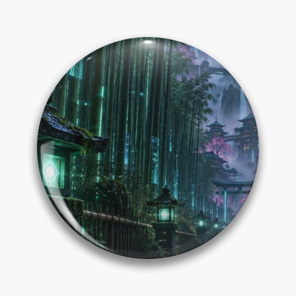 Item preview, Cyberpunk Bamboo Forest - Glowing Shrine & Futuristic Pagoda designed and sold by vekotpu.