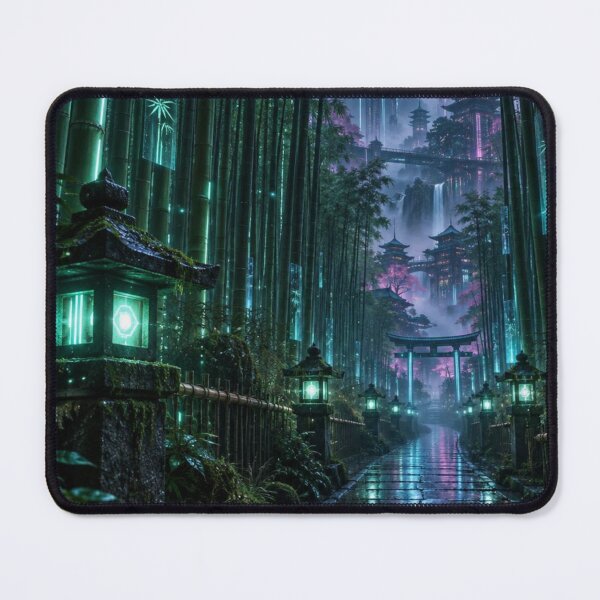 Item preview, Cyberpunk Bamboo Forest - Glowing Shrine & Futuristic Pagoda designed and sold by vekotpu.