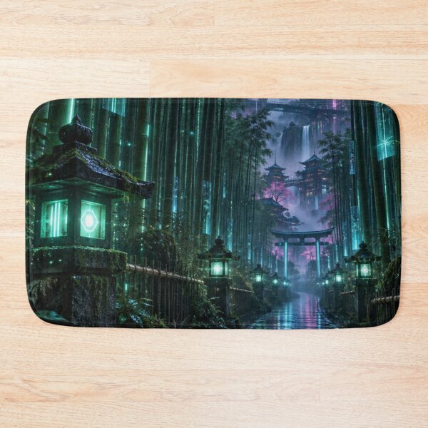 Item preview, Cyberpunk Bamboo Forest - Glowing Shrine & Futuristic Pagoda designed and sold by vekotpu.