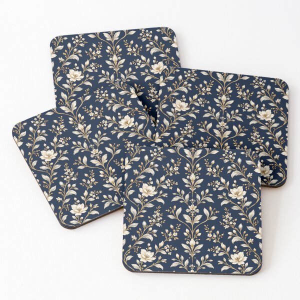 Item preview, Elegant Navy Blue Ivory Floral Botanical Pattern designed and sold by CreativeCharmCo.