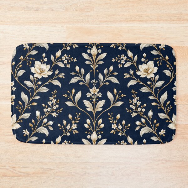 Item preview, Elegant Navy Blue Ivory Floral Botanical Pattern designed and sold by CreativeCharmCo.