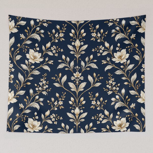 Item preview, Elegant Navy Blue Ivory Floral Botanical Pattern designed and sold by CreativeCharmCo.