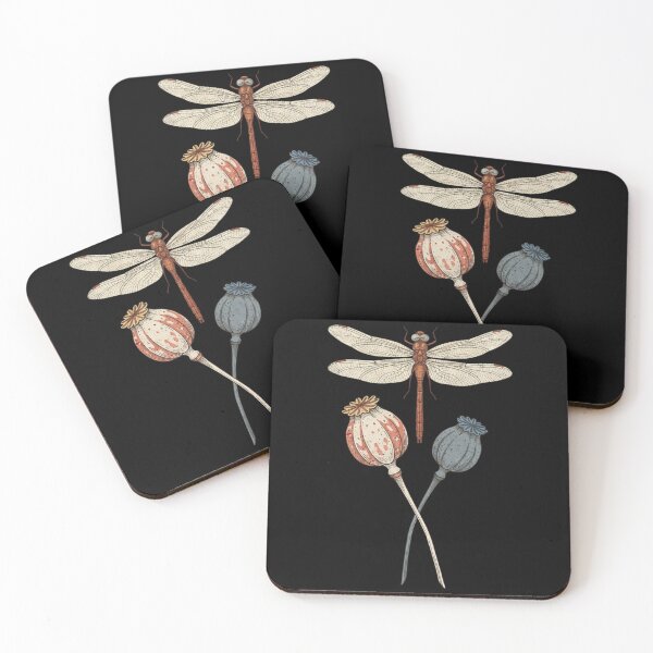 Item preview, Four-Wing Dragonfly Above Poppy Seedpods T-Shirt – Dragonfly Lover Gift, Botanical Nature Graphic Tee designed and sold by Trendably.