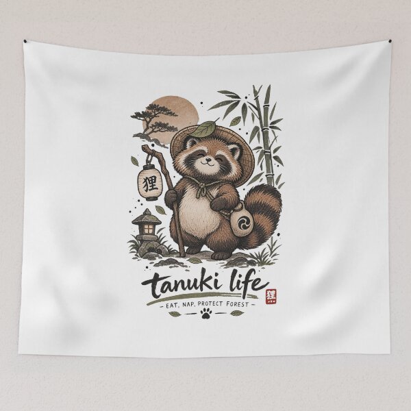 Item preview, Tanuki Life Eat Nap Protect Forest designed and sold by tollaru.