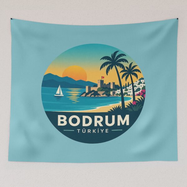 Item preview, Bodrum Türkiye Retro Travel Sticker Sunset Coastal Travel Design designed and sold by GusiaTreasures.