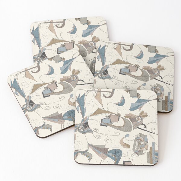 Item preview, Dusty Blue & Taupe Abstract Doodle — Linen Texture Modernist Pattern designed and sold by FaireWaveArt.
