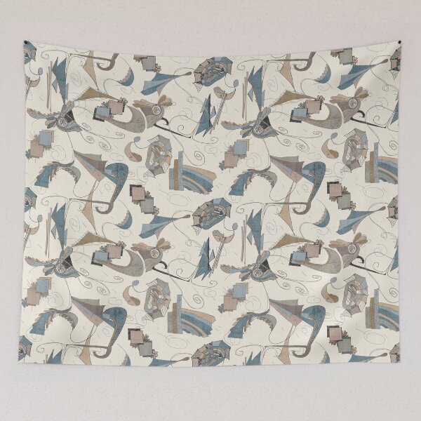 Item preview, Dusty Blue & Taupe Abstract Doodle — Linen Texture Modernist Pattern designed and sold by FaireWaveArt.