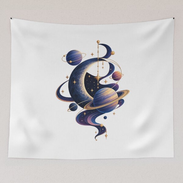 Item preview, Celestial Orbit – Crescent Moon & Planets Cosmic Art designed and sold by KenjiSano.