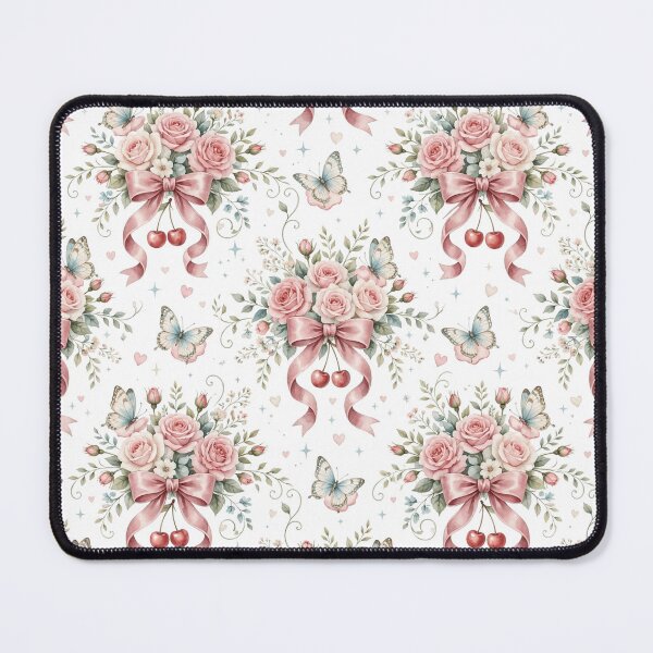 Item preview, Vintage Coquette Floral Cherry Bows Seamless Pattern designed and sold by CozyPaletteShop.