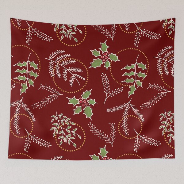 Item preview, Classic Xmas - Vintage Botanical Holly & Pine Pattern (Burgundy Red) designed and sold by DesigndN.