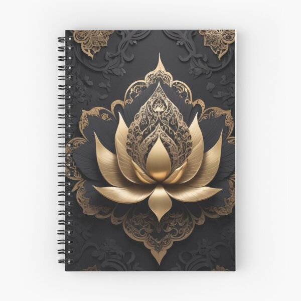 Item preview, Luxury Thai-Inspired Golden Lotus Ornament on Black Background designed and sold by Kochainn.