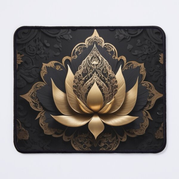 Item preview, Luxury Thai-Inspired Golden Lotus Ornament on Black Background designed and sold by Kochainn.