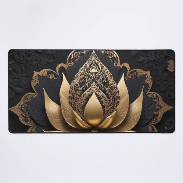 Item preview, Luxury Thai-Inspired Golden Lotus Ornament on Black Background designed and sold by Kochainn.