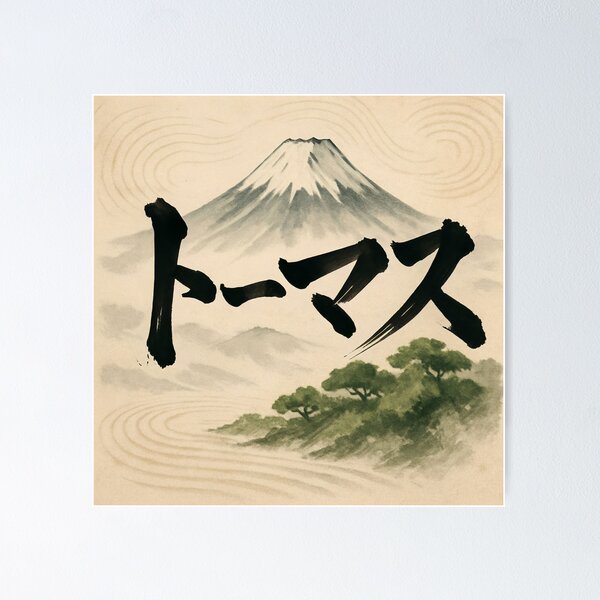 Item preview, Thomas Name Japanese Calligraphy Mount Fuji Art designed and sold by Peef-the-Bird.