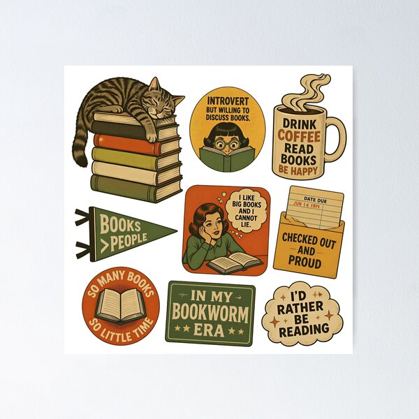 Item preview, Retro Bookish Aesthetic Sticker Pack - Vintage Reading & Dark Academia Quotes designed and sold by aysenism.