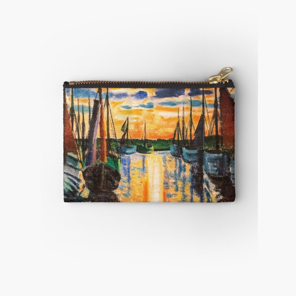 Item preview, Purple twilight in the harbor sailboats nautical art marina seascape painting oil on canvas print by Hermann Max Pechstein designed and sold by Jéanpaul  Ferro.