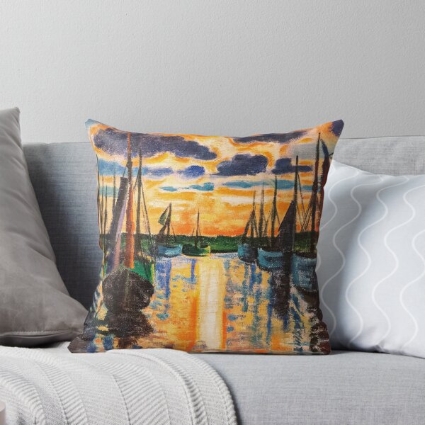 Item preview, Purple twilight in the harbor sailboats nautical art marina seascape painting oil on canvas print by Hermann Max Pechstein designed and sold by Jéanpaul  Ferro.