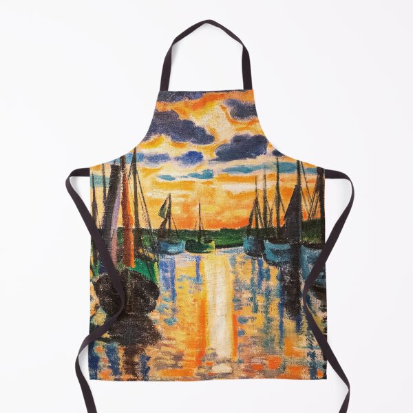 Item preview, Purple twilight in the harbor sailboats nautical art marina seascape painting oil on canvas print by Hermann Max Pechstein designed and sold by Jéanpaul  Ferro.