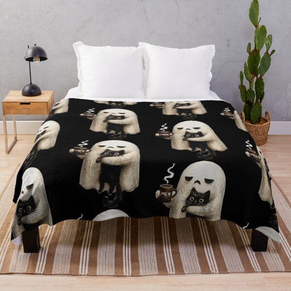 Item preview, Retro Funny Ghost Holding Black Cat With Coffee designed and sold by thefirstbroo.