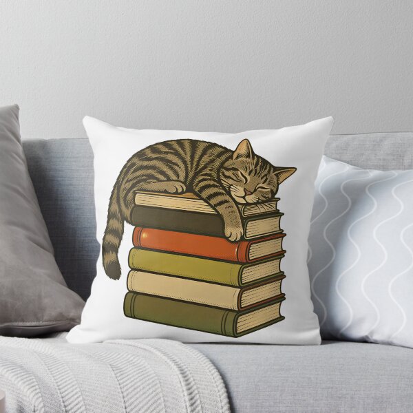 Item preview, Sleeping Cat on Vintage Stack of Books | Cozy Bookworm Illustration designed and sold by aysenism.
