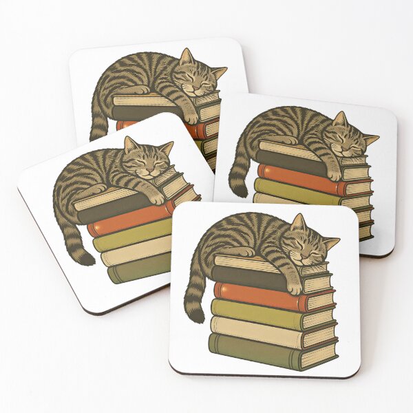 Item preview, Sleeping Cat on Vintage Stack of Books | Cozy Bookworm Illustration designed and sold by aysenism.