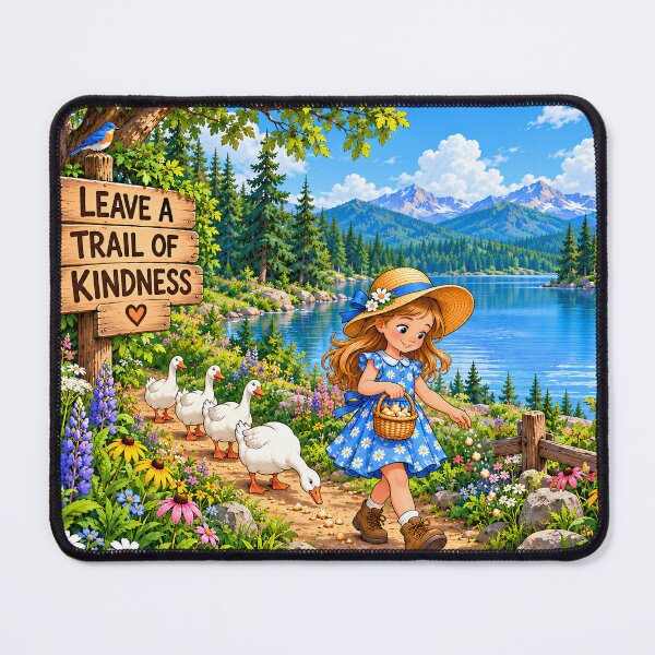 Item preview, Leave a Trail of Kindness – Girl Feeding Geese by the Lake designed and sold by AnimalMarvels.