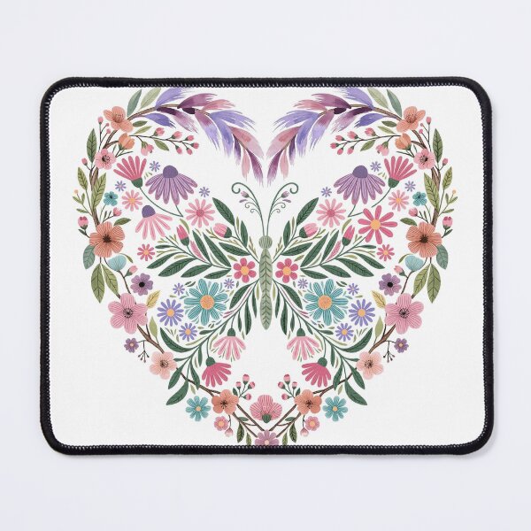 Item preview, Botanical Folk Art Butterfly Heart Floral Graphic designed and sold by CozyPaletteShop.