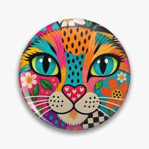 Item preview, Colorful Floral Cat Maximalist Folk Art Portrait designed and sold by AmiGraph.