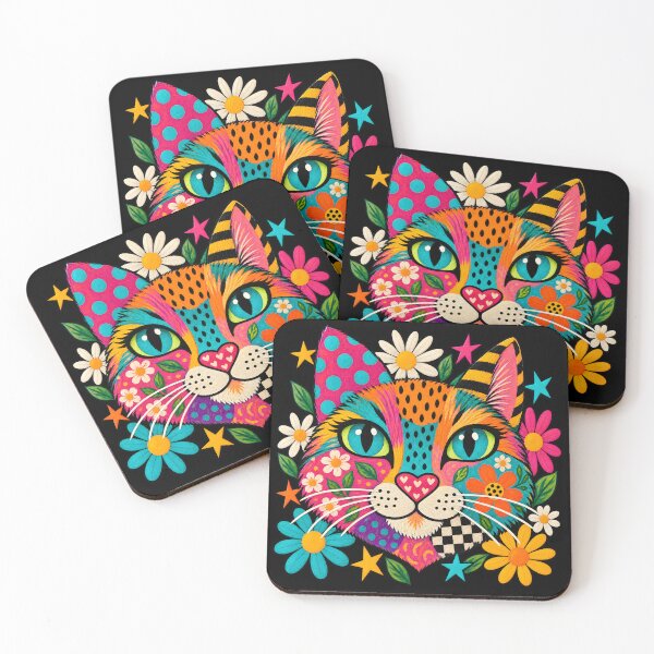 Item preview, Colorful Floral Cat Maximalist Folk Art Portrait designed and sold by AmiGraph.
