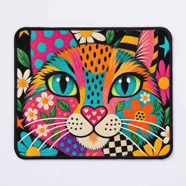 Item preview, Colorful Floral Cat Maximalist Folk Art Portrait designed and sold by AmiGraph.