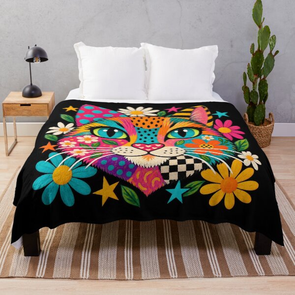 Item preview, Colorful Floral Cat Maximalist Folk Art Portrait designed and sold by AmiGraph.