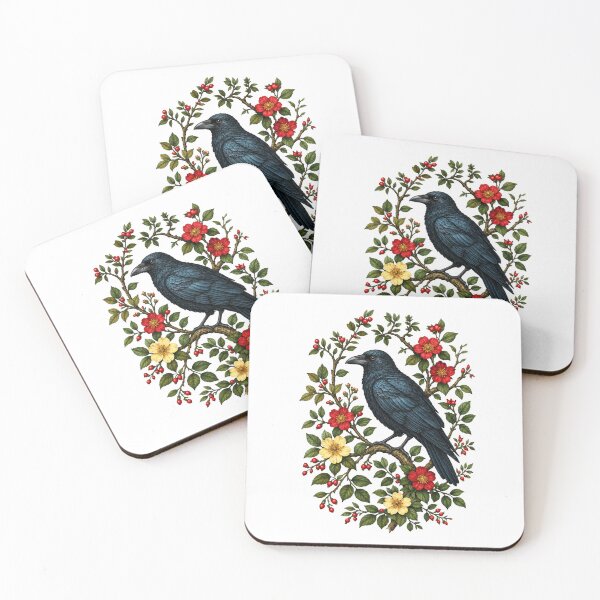 Item preview, Vintage Raven Floral Botanical Nature Bird  designed and sold by Moizento.