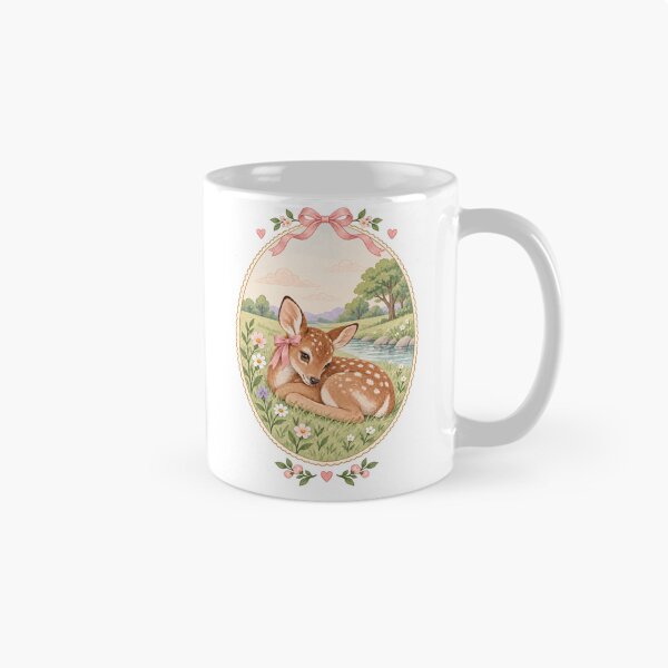 Item preview, Adorable Fawn Oval Frame Design| Pink Bow & Spring Meadow Artwork designed and sold by Little Joy Market.