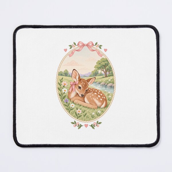 Item preview, Adorable Fawn Oval Frame Design| Pink Bow & Spring Meadow Artwork designed and sold by Little Joy Market.