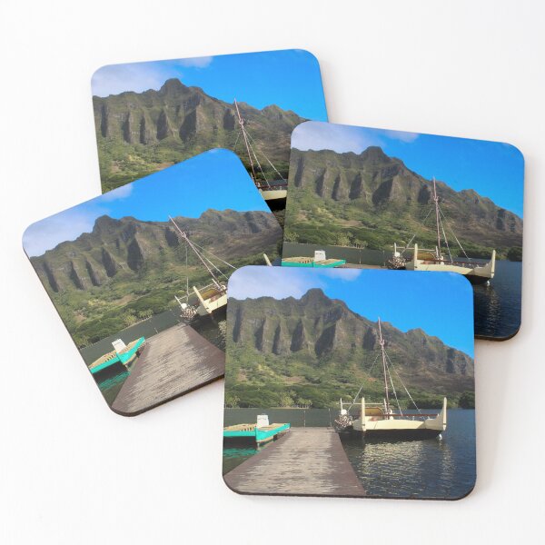 Item preview, ropical Mountain Lake with Hawaiian Canoes designed and sold by GaiaTopi Media.